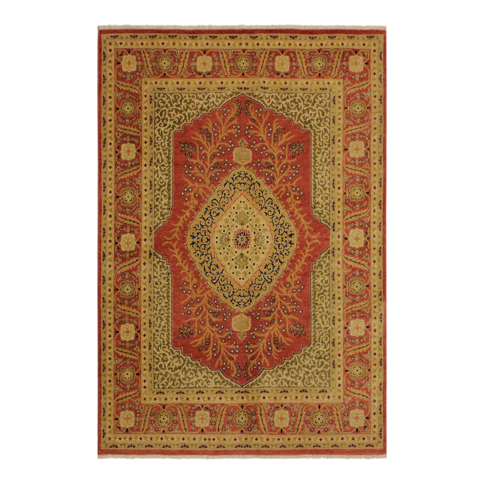 1980s Shabby Chic Rust/Gold Turkish Hand-Knotted Rug -4'10 X 5'11 ...