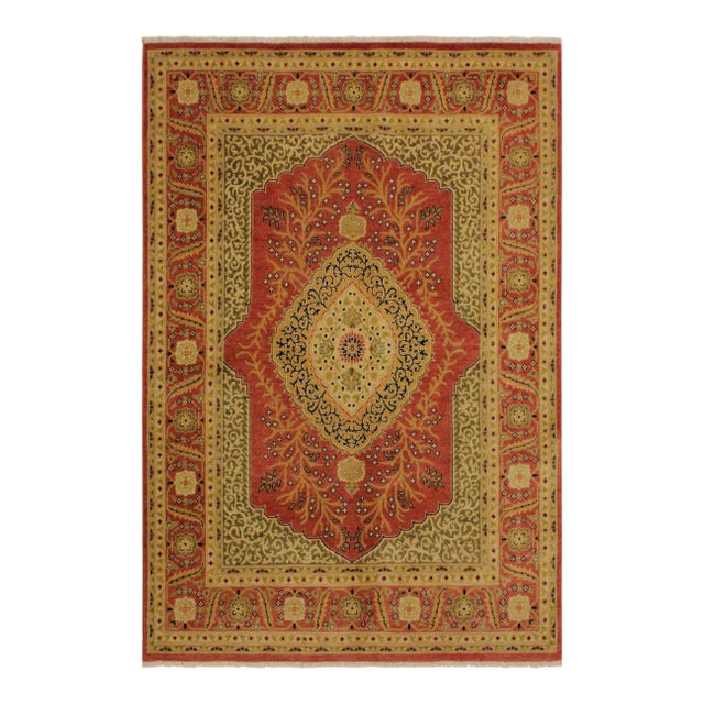 1980s Shabby Chic Rust/Gold Turkish Hand-Knotted Rug -4'10 X 5'11 For Sale