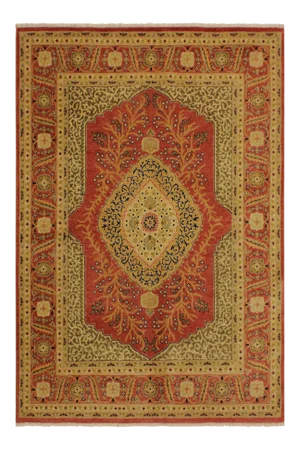 1980s Shabby Chic Rust/Gold Turkish Hand-Knotted Rug -4'10 X 5'11