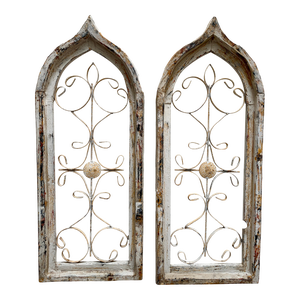 Vintage Set of Two Wall Decor Arched Cathedral Church Windows