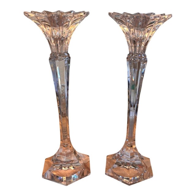 Shabby Chic Vintage Pair of Mikasa Excellor Austrian Crystal Candlesticks For Sale - Image 3 of 5