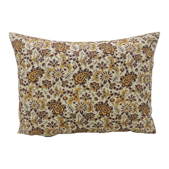 Vintage Brown and Yellow Paisley Decorative Bolster Pillow For Sale