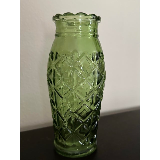 Vintage 1960s Century Small Avocado Green Pressed Glass Vase For Sale - Image 9 of 12