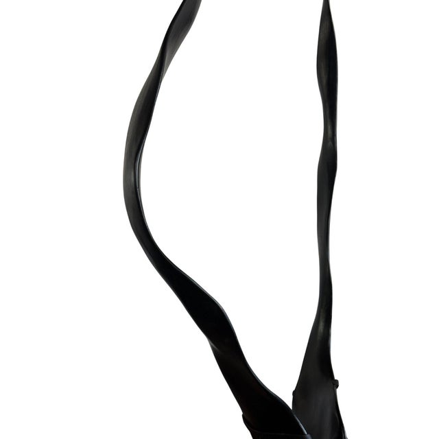 Large Suar Wood Sculpture, Burnt Finish on Black Metal Stand, Modern Organic For Sale - Image 6 of 9