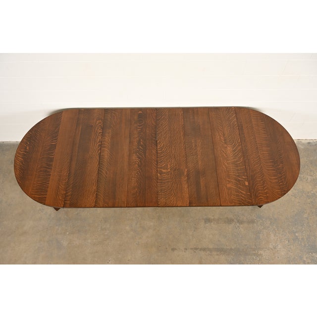 Limbert Antique Mission Oak Arts & Crafts Five-Leg Extension Dining Table, Newly Refinished For Sale - Image 9 of 11