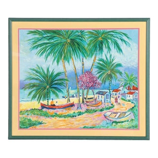 Vintage Limited Edition Jean-Claude Picot Serigraph "Barques De Pêche en Guadeloupe" Signed and Numbered. For Sale