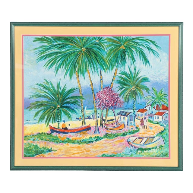 Vintage Limited Edition Jean-Claude Picot Serigraph "Barques De Pêche en Guadeloupe" Signed and Numbered. For Sale
