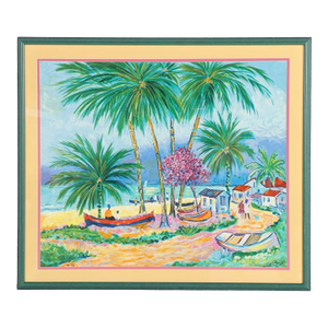 Vintage Limited Edition Jean-Claude Picot Serigraph "Barques De Pêche en Guadeloupe" Signed and Numbered.