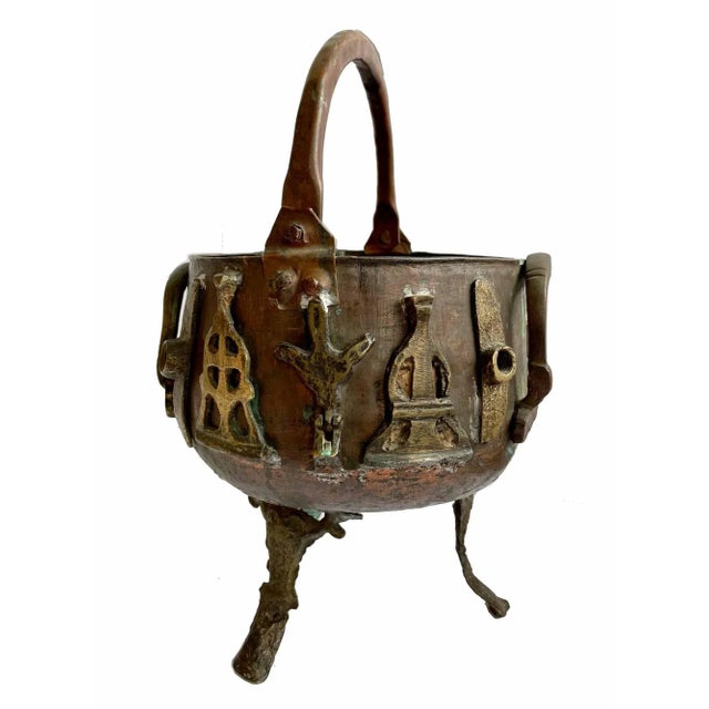 Metal Copper Pot With Brass Accents and Handle For Sale - Image 7 of 7