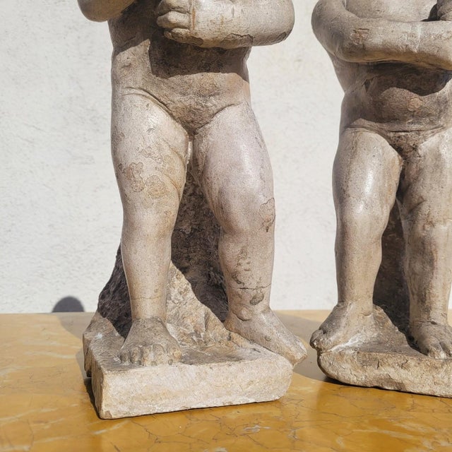 18th Century Candle-Bearing Angels in Marble, Set of 2 For Sale - Image 4 of 18