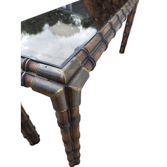 Vintage Faux Bamboo Campaign Console Sofa Table Hollywood Regency 1970s For Sale - Image 17 of 18