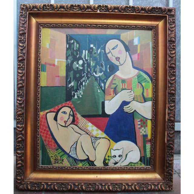 An exceptional and captivating mid-century modern composition executed in the distinct style of the Hungarian avant-garde...