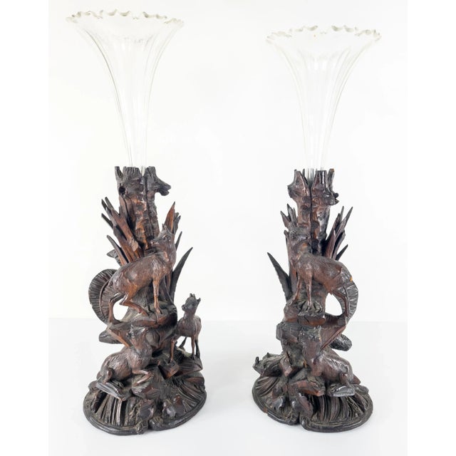 Pair of German Carved Black Forest Walnut Vases For Sale - Image 13 of 13
