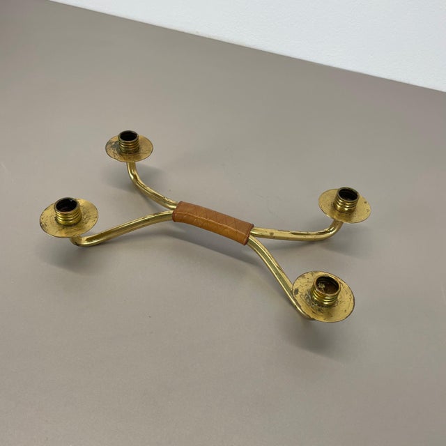 Modern Brutalist Brass and Leather Candleholder in the style of Auböck, 1950s For Sale - Image 16 of 18