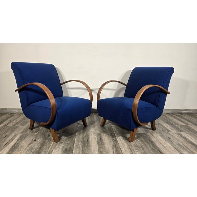 Blue Lounge Chairs from Jindrich Halabala, 1940s, Set of 2 For Sale - Image 8 of 10