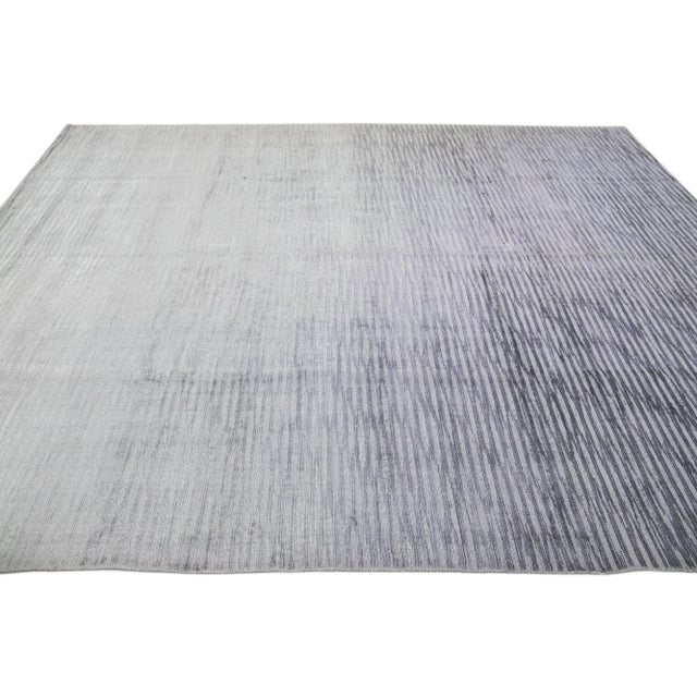 2010s 2010s Gray Modern Handmade Wool & Silk Rug With Stripe Design For Sale - Image 5 of 7