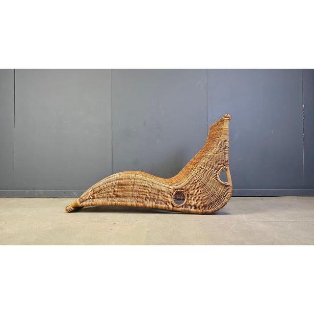 Wood Vintage Wicker Chaise Longue, 1980s For Sale - Image 7 of 18