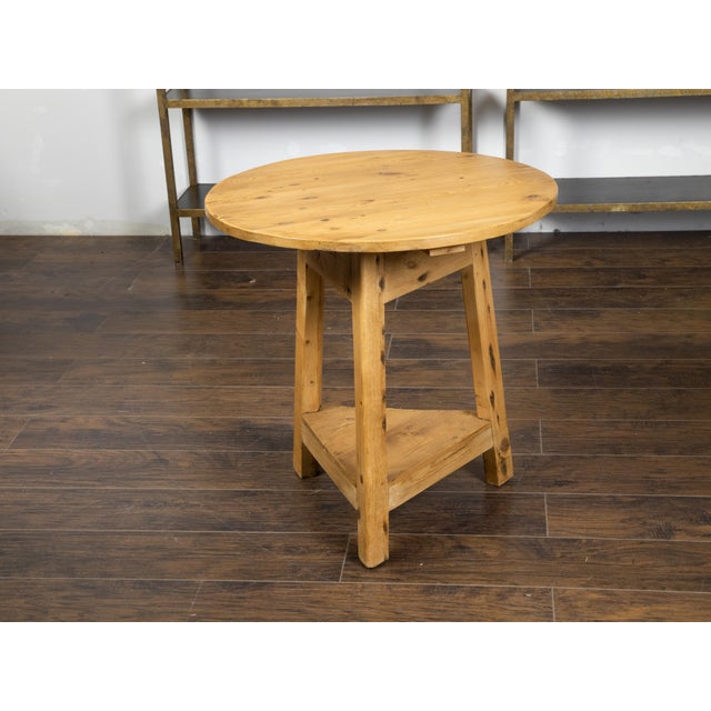 English 19th Century Pine Cricket Table with Circular Top and Triangular Shelf For Sale - Image 4 of 9