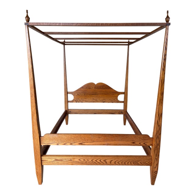 Tom Seeley Solid Oak Shaker Style Tester Poster Queen Bed Frame For Sale