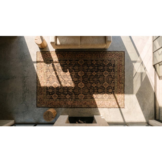 Textile 1920s Brown Chocolate Geometric Tribal Antique Turkish Oushak Rug 13' 4"x 14' 9" Handknotted Wool Carpet For Sale - Image 7 of 8