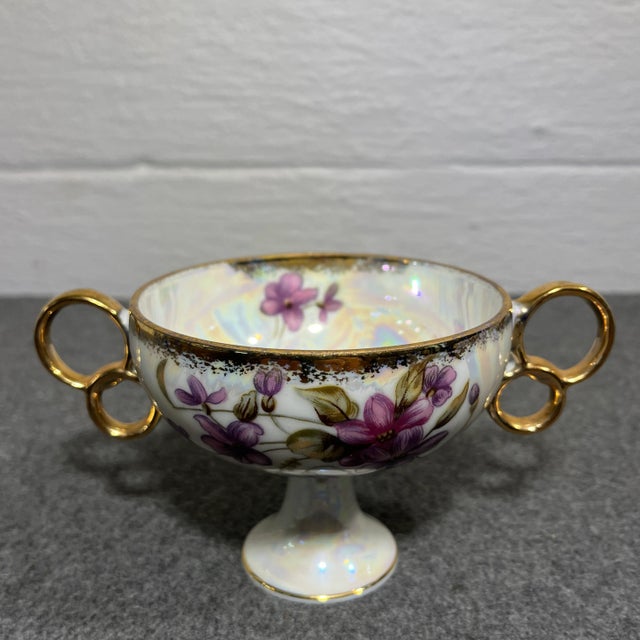 Japanese Vintage Royal Sealy Lusterware Double Handled Compote For Sale - Image 3 of 8