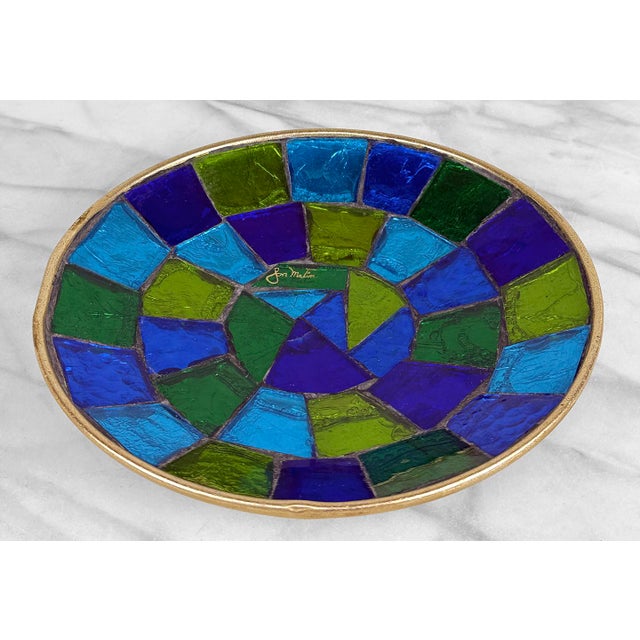 - Original 1960's Glass Mosaic Bowl - Signed Jon Matin - 9" Wide - Attractive Foil Glass Mosaic in Blue/Green - Makes a...