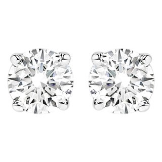 14K White Gold 1/3 Cttw Round Brilliant-Cut Near Colorless Diamond Classic 4-Prong Stud Earrings, A Pair For Sale