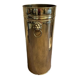 Mid 20th Century Bates Brass Umbrella Stand With Lion Head Handles For Sale