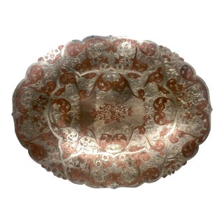 Victorian Chased Silver + Copper Footed Tray For Sale