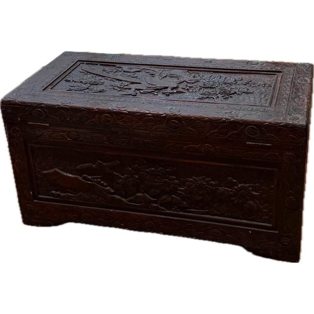 Vintage Large Chinese Carved Camphor Wood Storage Chest For Sale In Charlotte - Image 6 of 12
