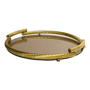 Dimart Brass Italian Round Tray With Smoked Glass 1980s