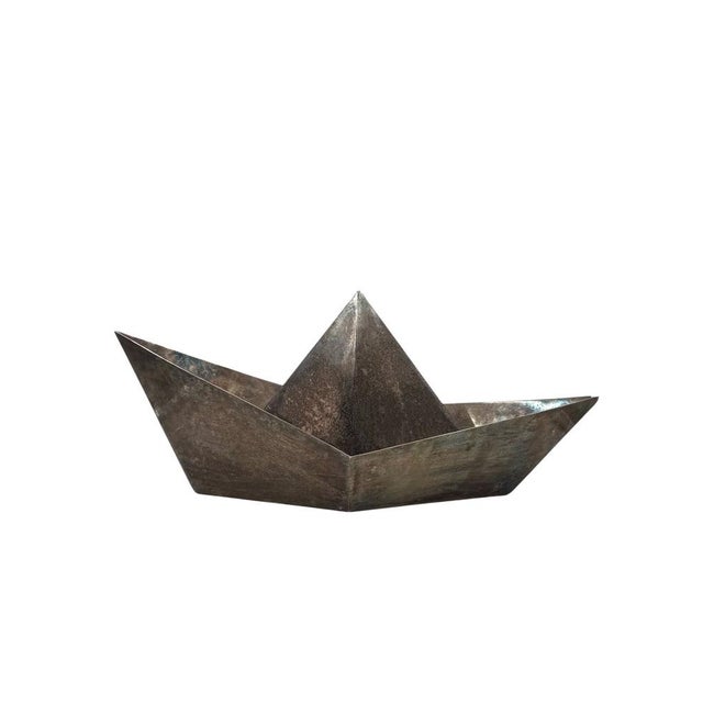 Modern Silver-Plated Paper Boat Sculpture by Aldo Cibic for Paola C., Italy, 1980s For Sale - Image 3 of 18