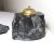 19th Century Antique Handmade Carved Black Stone Brass Ornate Inkwell Paperweight Writing Set For Sale - Image 5 of 12