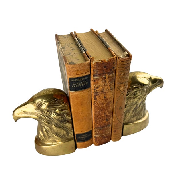 Metal Vintage Brass Bald Eagle Bookends For Sale - Image 7 of 9