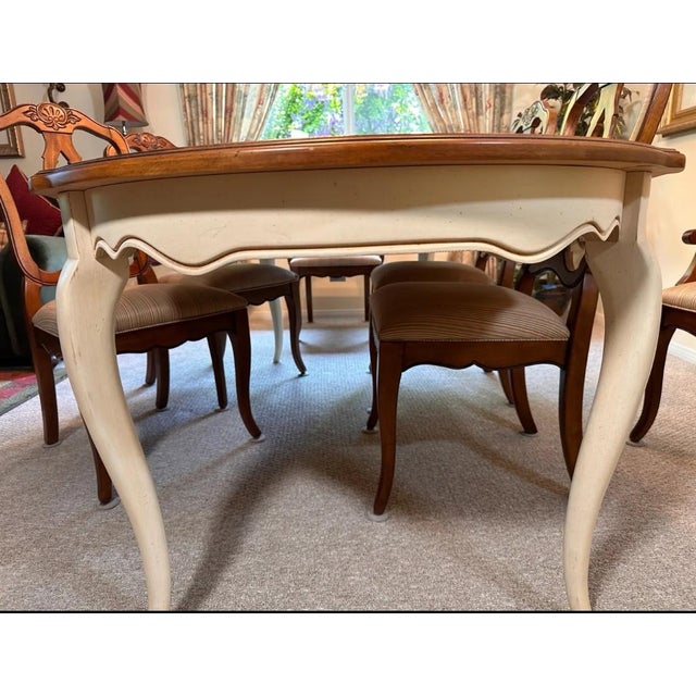 Ethan Allen Country French Water of Wabash Dining Set – Extension Table, 6 Chairs & 2 Leaves For Sale - Image 9 of 12