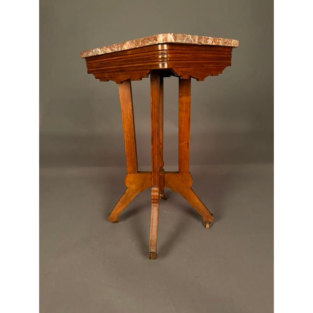 American Eastlake Victorian Walnut Marble Top Tea Table With Original Finish, Circa 1880 For Sale - Image 13 of 17