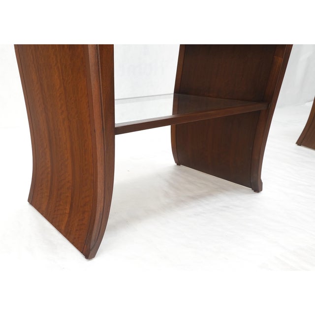 Mid-Century Modern Pair Century Walnut Waterfall Brand New Old Stock Two Tier End Side Tables Stand For Sale - Image 3 of 17
