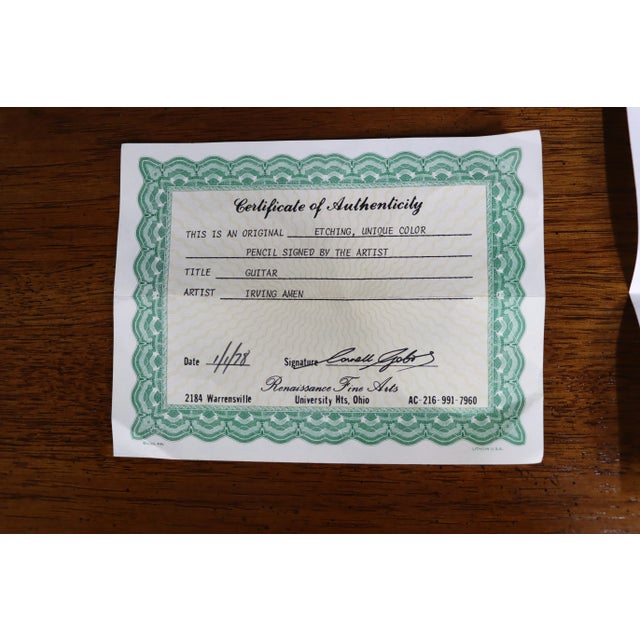 Silver Mid Century Signed Guitar Etching For Sale - Image 8 of 8