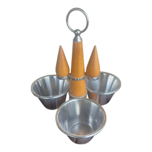 1960s Mid-Century Modern Stako Sweden Teak Stainless Steel Spinning Condiment Caddy Salt & Pepper