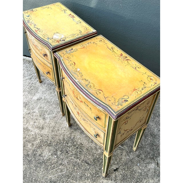 Vintage Distressed Hand-Painted Wood Nightstands For Sale - Image 4 of 16