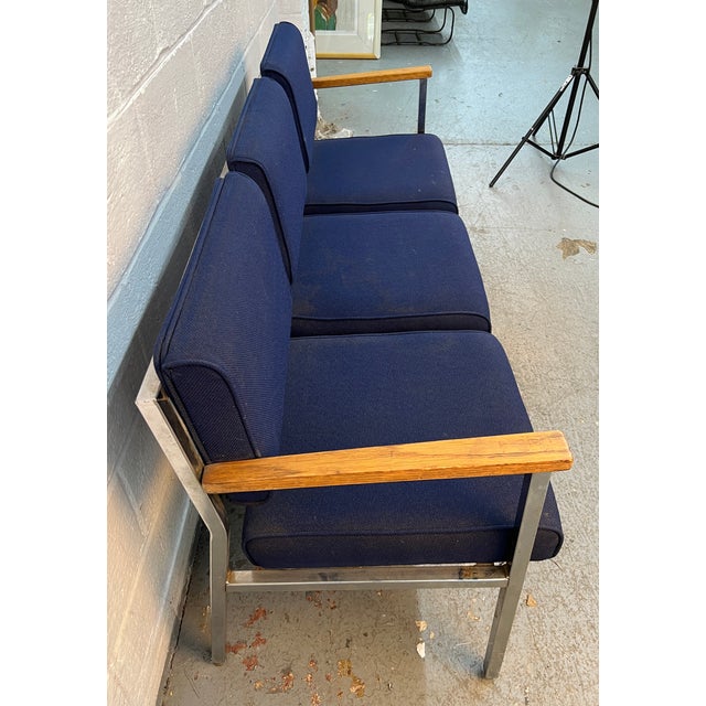 Mid-Century Vintage Chrome Three Seat Airport Bench For Sale - Image 9 of 14