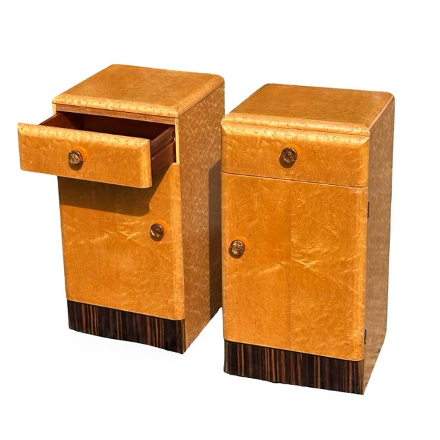 Wood Art Deco Birds Eye Maple Bedside Tables, 1930s, Set of 2 For Sale - Image 7 of 12