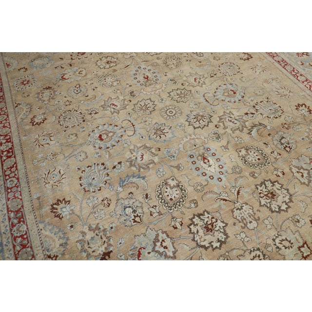 Traditional Khaki Icy Blue Rust Antique Persian Meshed Rug, 20th Century - 12'2" x 16'8" For Sale In New York - Image 6 of 6