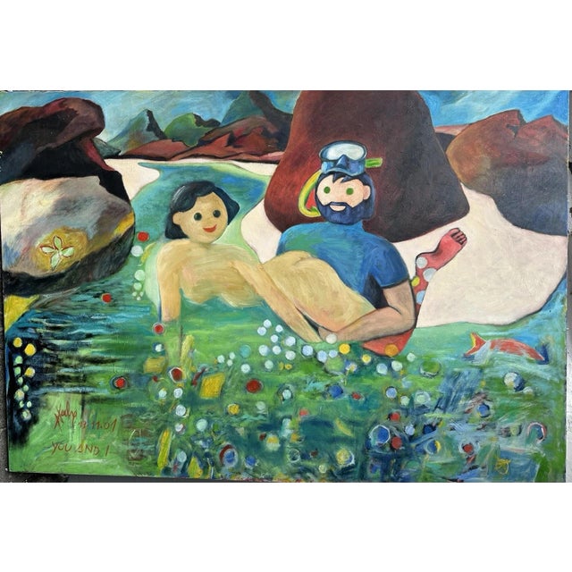 Peter Rabe, Nude, Top You and I – Birds Diving Mask, 2001, Oil Painting on Canvas For Sale - Image 13 of 13