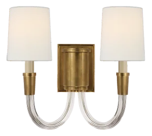 Thomas O'Brien for Visual Comfort Signature Vivian Double Sconce in Hand-Rubbed Antique Brass with Linen Shades