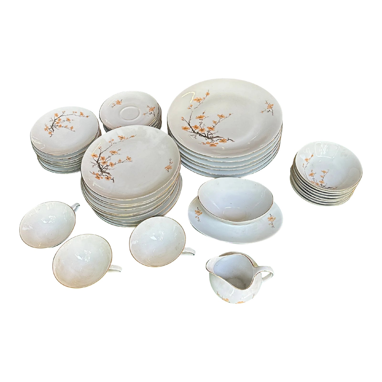 1970s Bareuther Japanese Cherry Blossom Dinnerware Set 45 Pieces