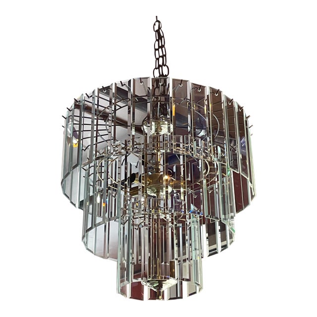 1960s Triple Tiered Glass Chandelier For Sale