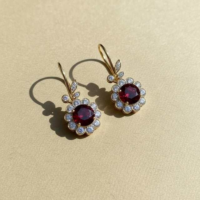 Art Nouveau Garnet Flower and Leaf Drop Earrings, Silver, Gold, Pair For Sale - Image 4 of 6