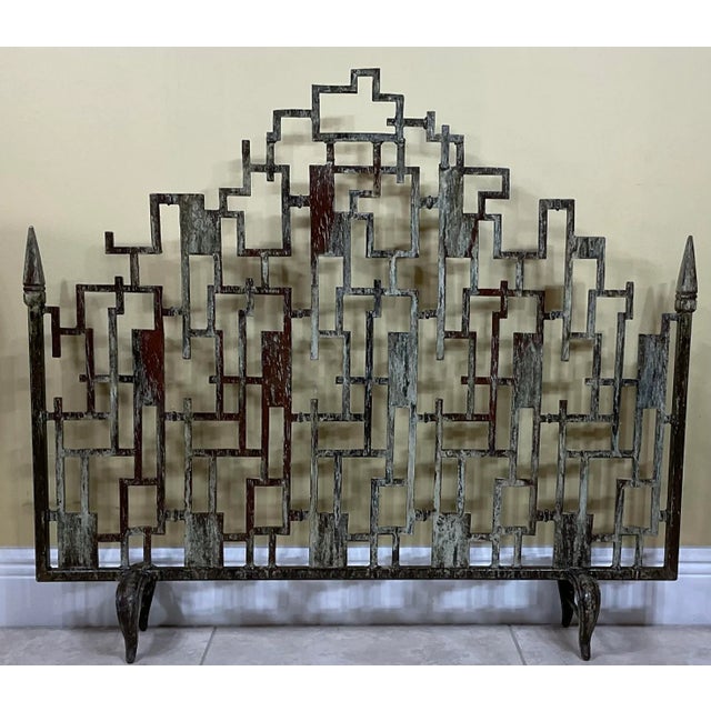Mid-Century Modern Cast Iron Cityscape Fireplace Screen For Sale - Image 3 of 10