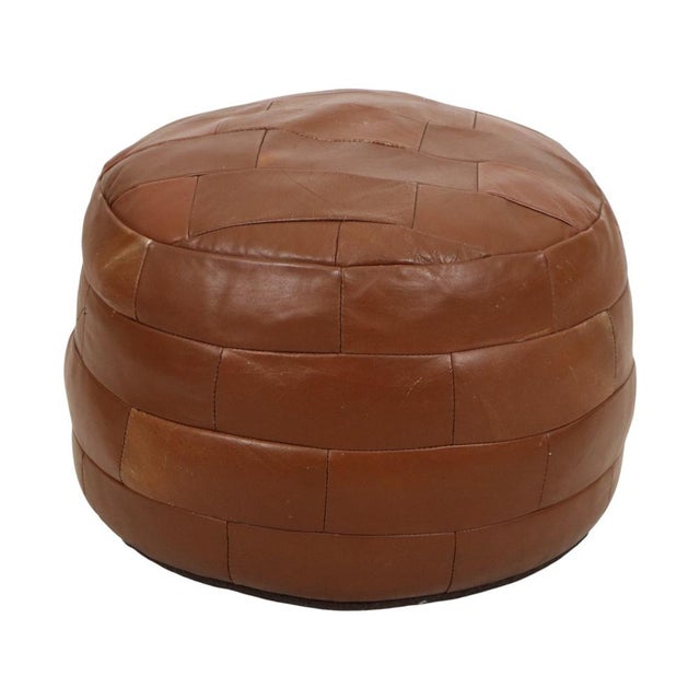 Vintage Round Faux Leather Ottoman, 1970s For Sale - Image 12 of 14